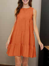 A-Line Loose Pleated Solid Color Split-Joint Round-Neck Mini Dresses